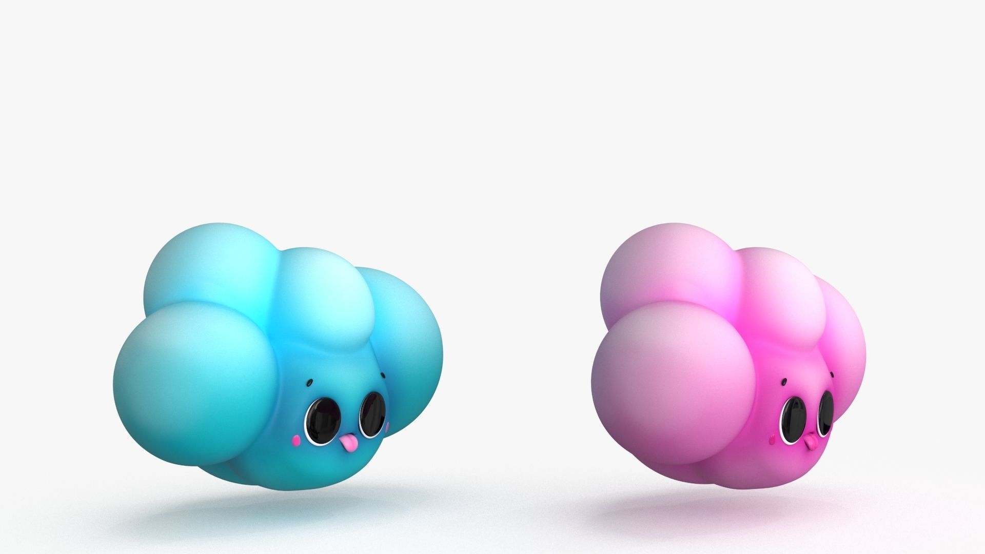 Cartoon Kawaii Cloud Low-poly 3D model_4