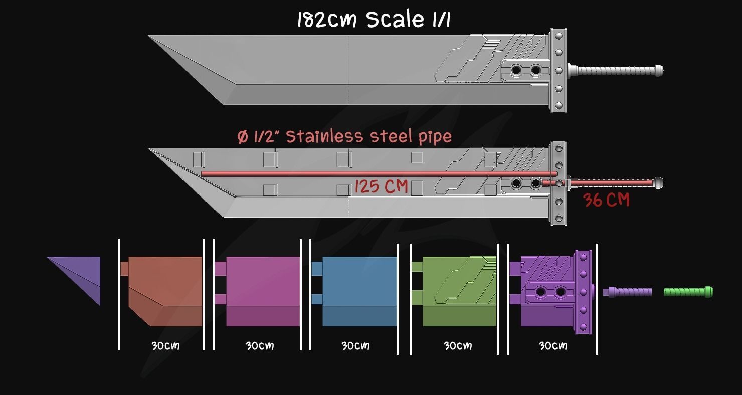 Buster Sword Life Size Scale  3D print model_2