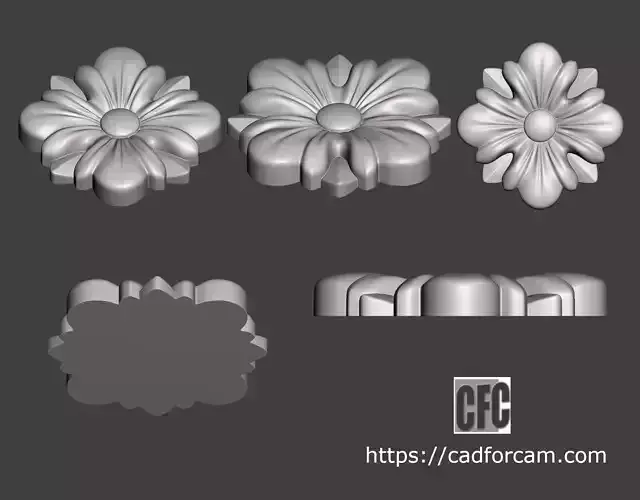 WoodCarving floral detail - 3d model for CNC - FlowerCFC14