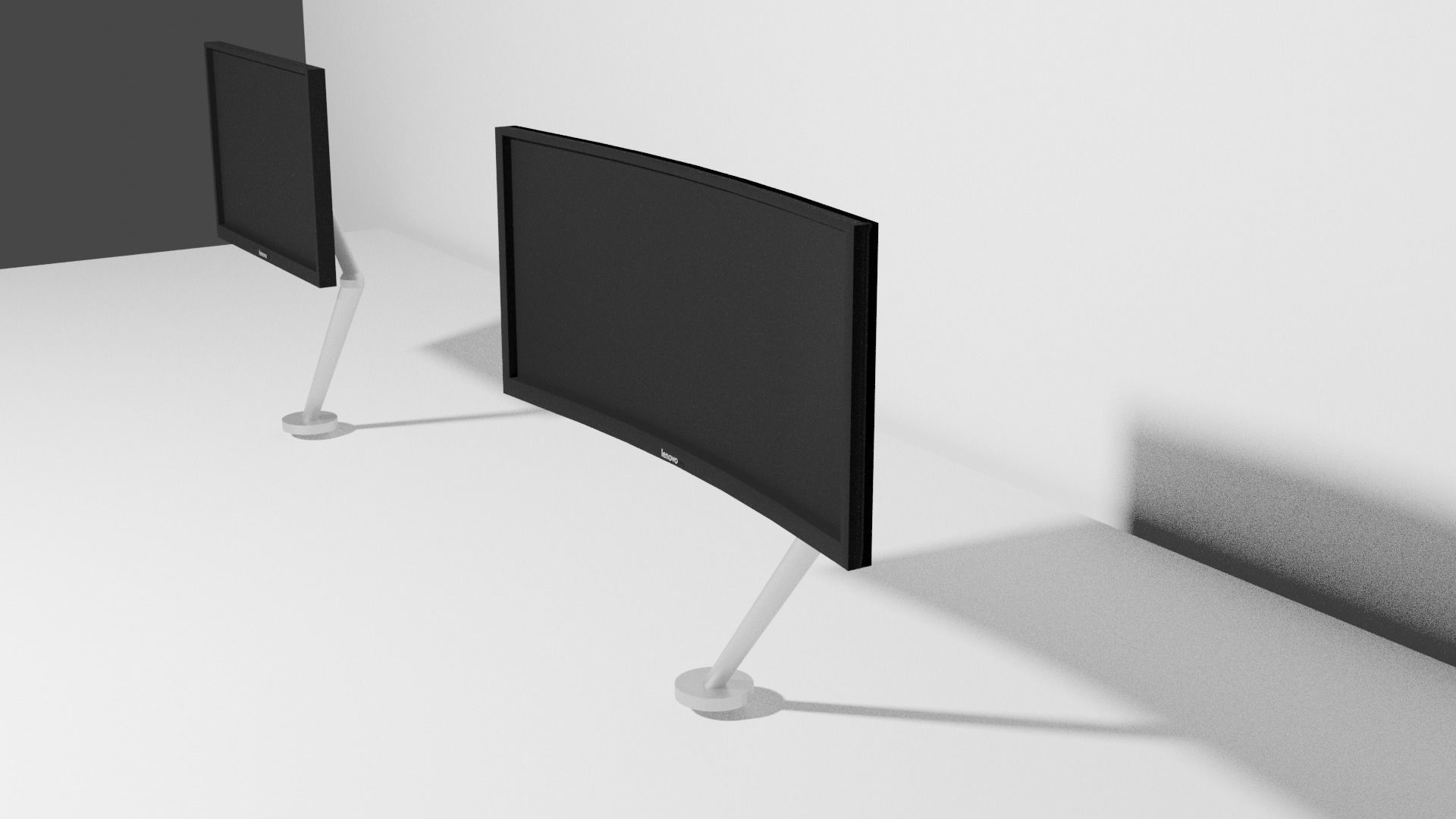 Curved and Flat Monitors with Monitor Arm and Keyboard in Office 3D model_3
