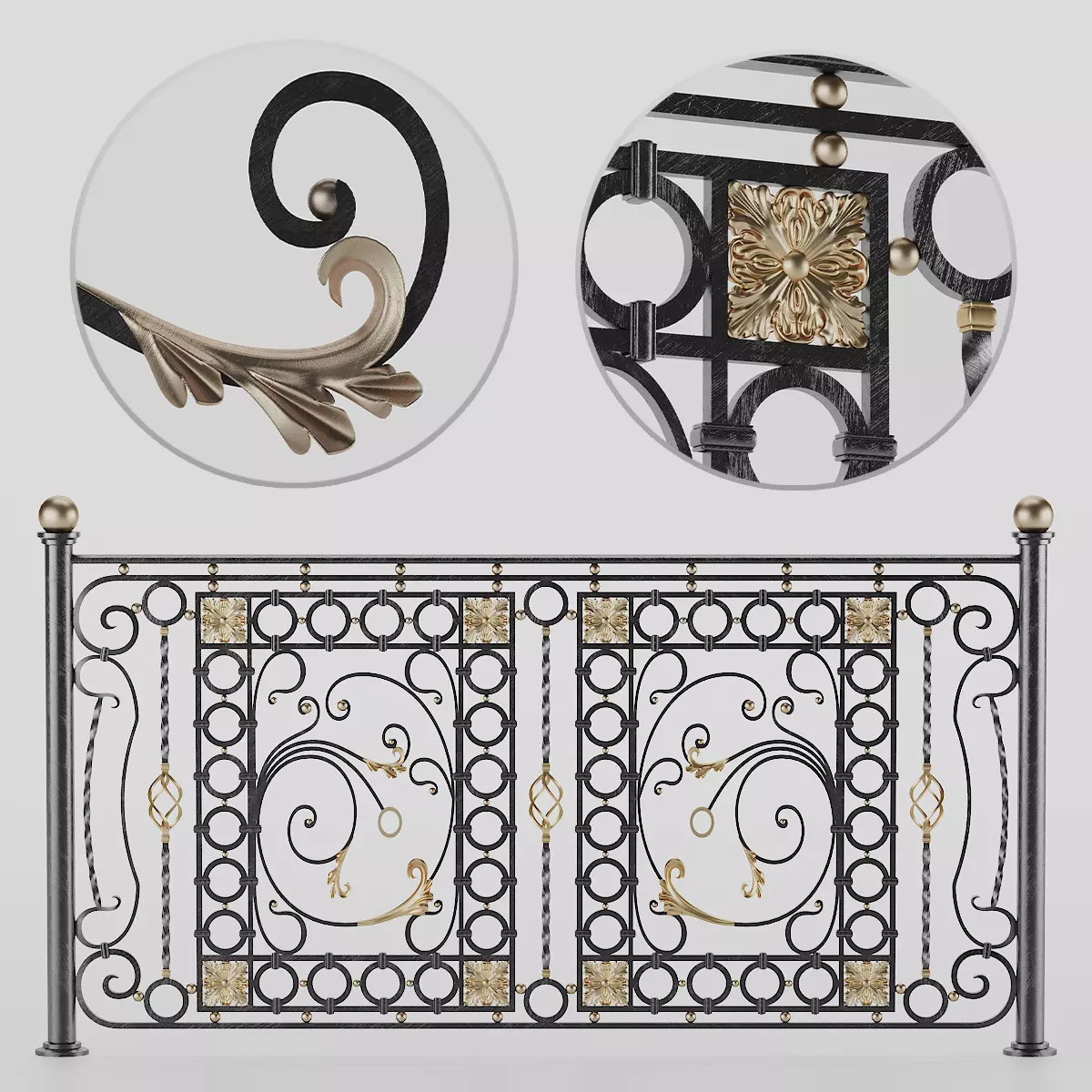 Fence ornate wrought iron railing 3D model