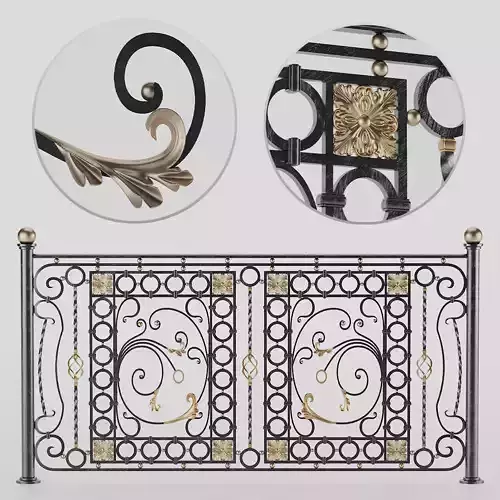 Fence ornate wrought iron railing 3D model