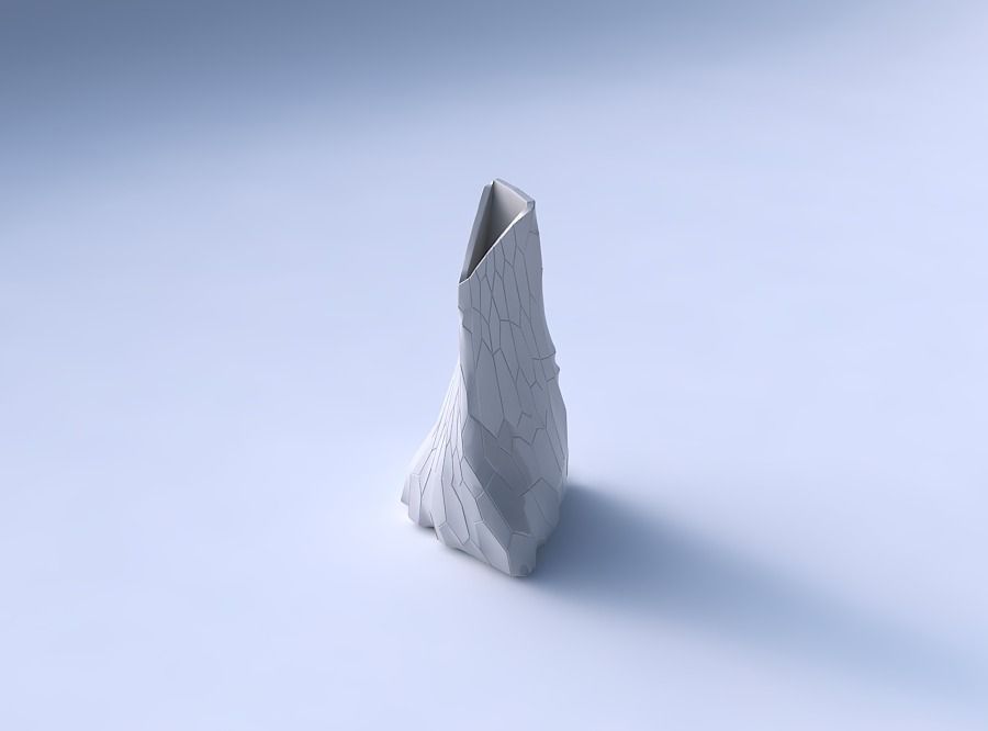 Vase twist grounded tipping triangle with fine organic cells 3D print model_3