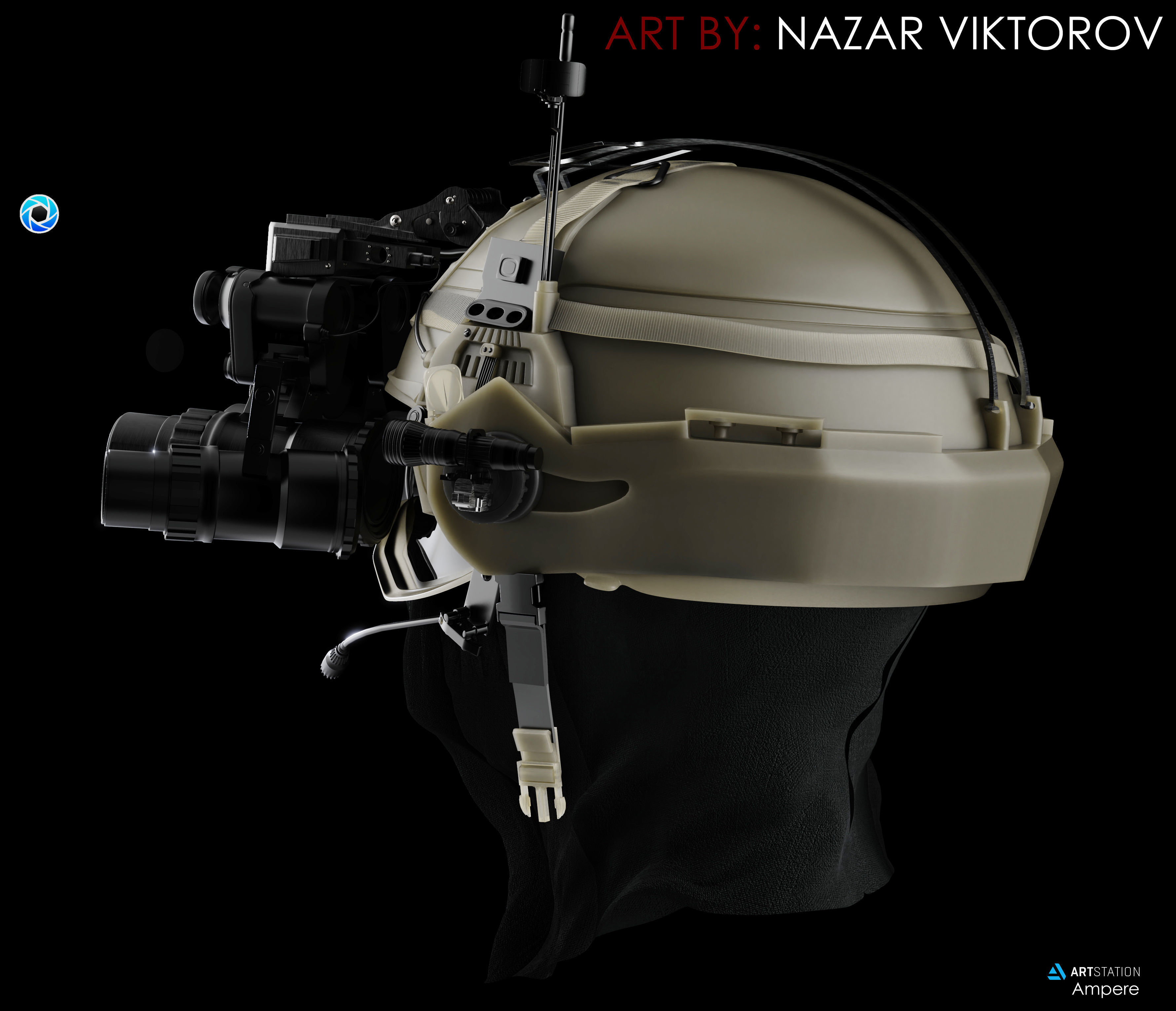 Military helmet with night vision device 3D model_6