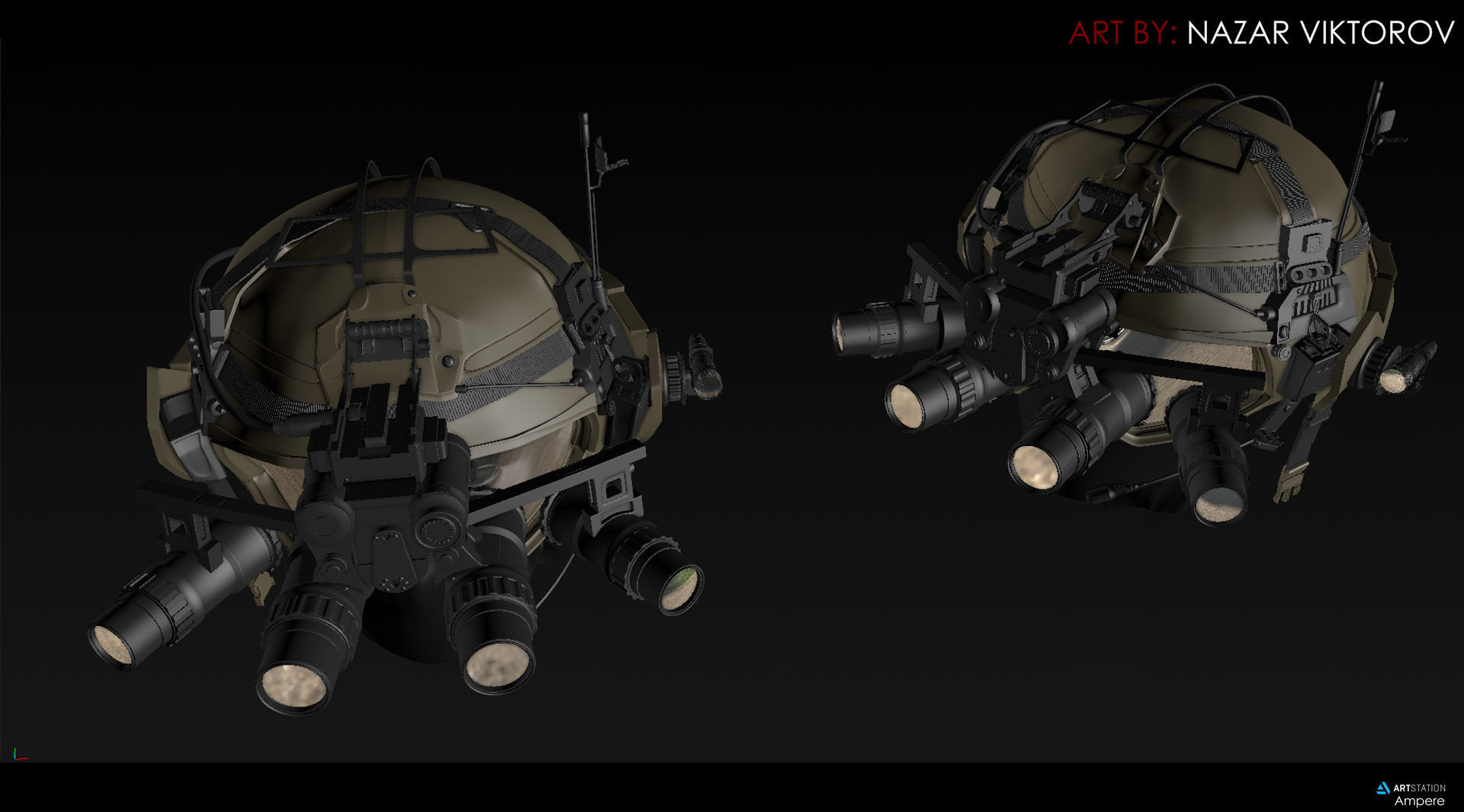 Military helmet with night vision device 3D model_2