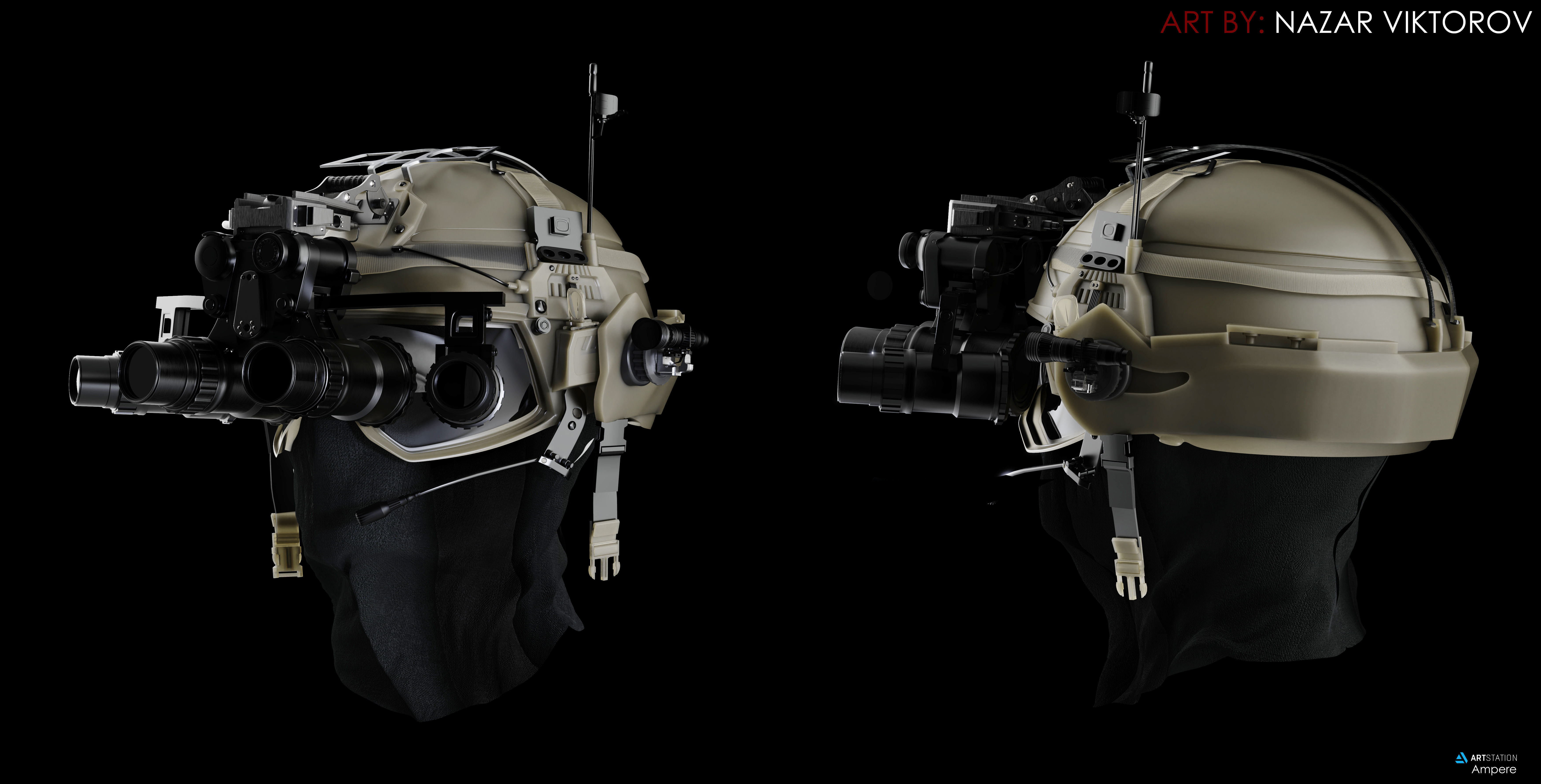 Military helmet with night vision device 3D model_3