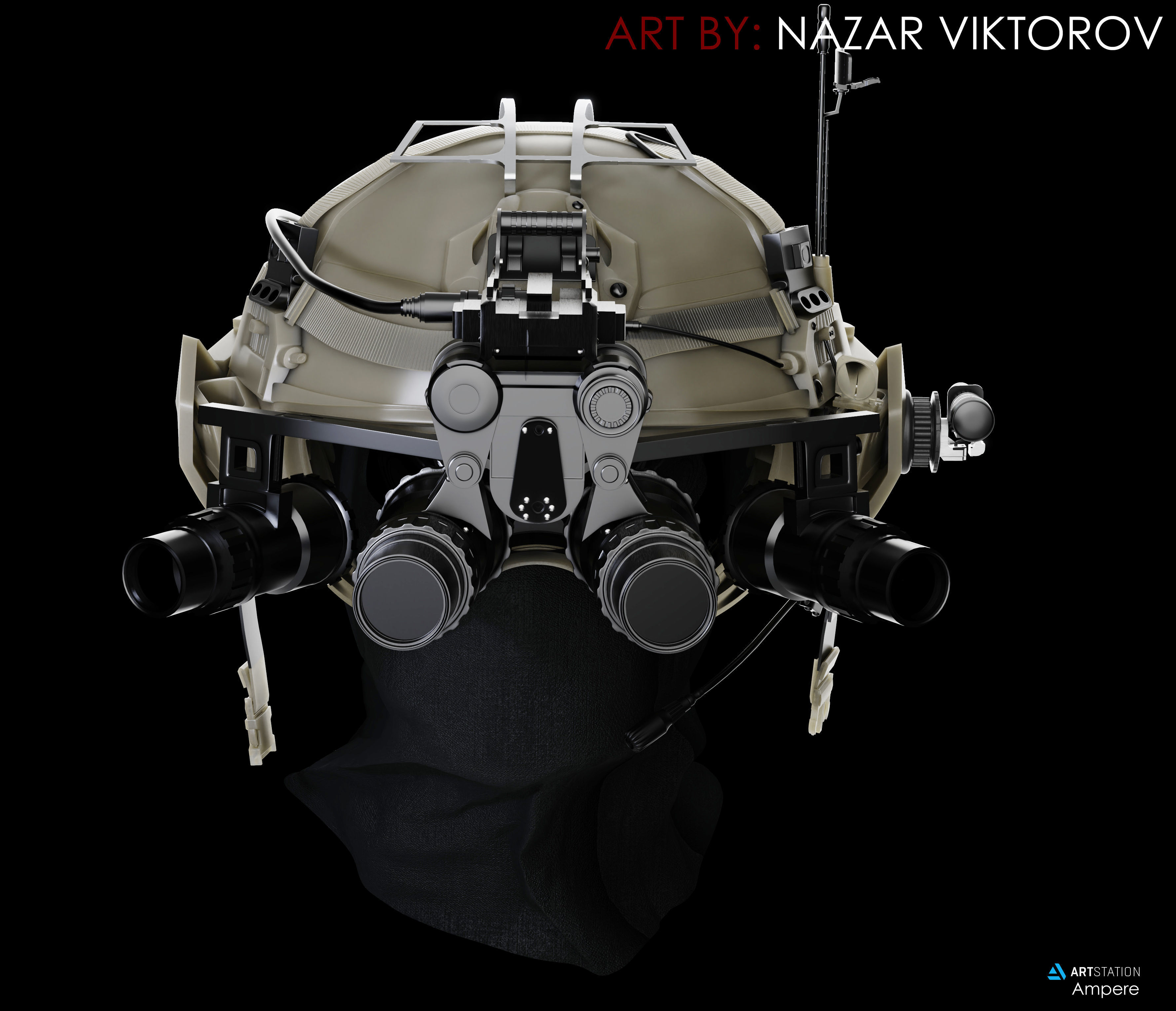Military helmet with night vision device 3D model_5