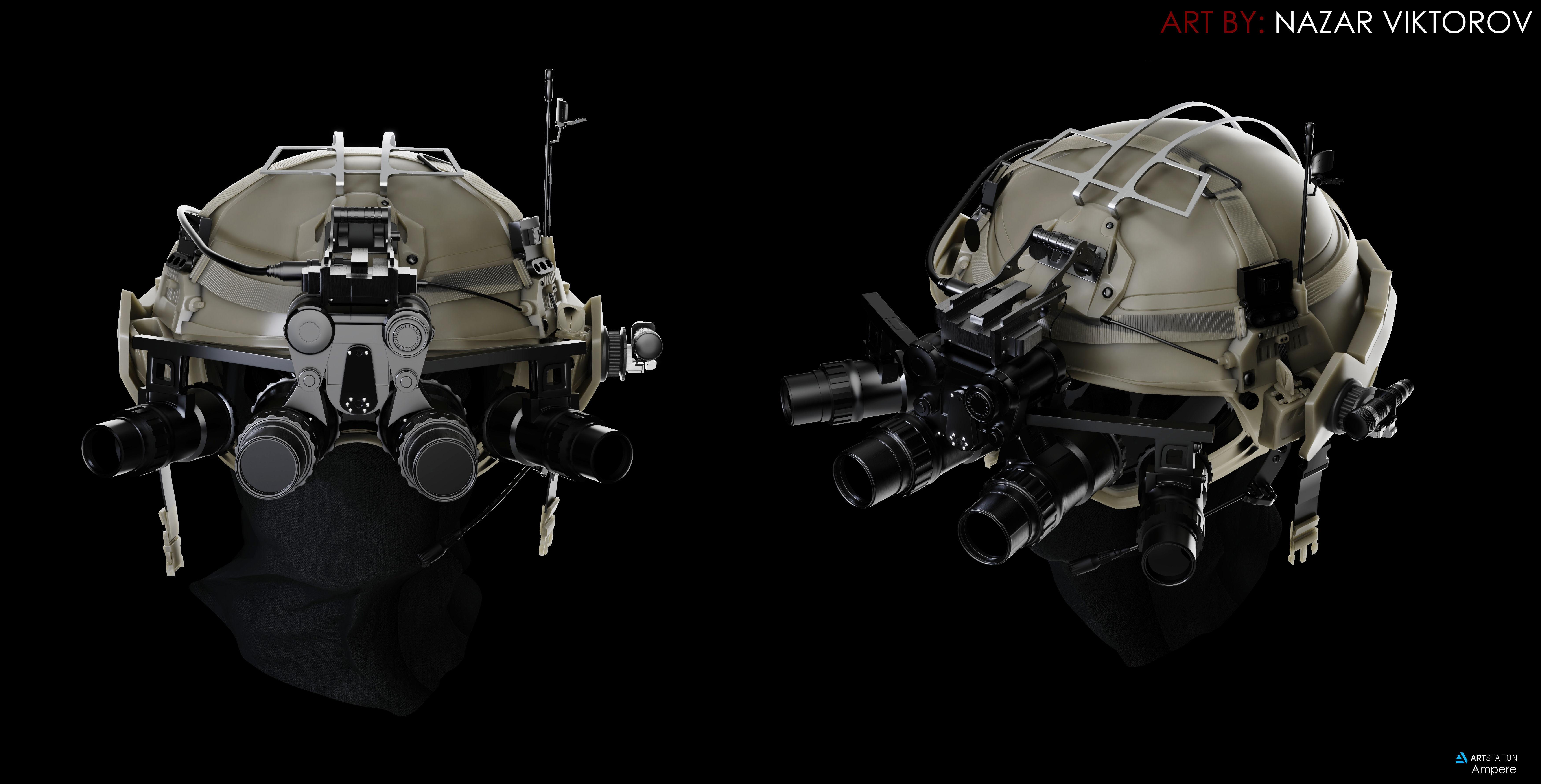 Military helmet with night vision device 3D model_1