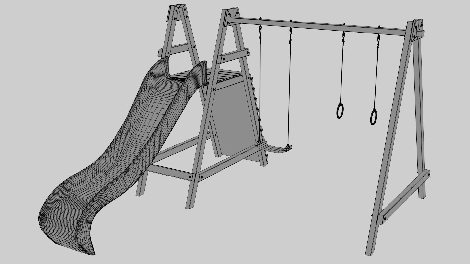 Wooden outdoor swing set with slide 3D model_15