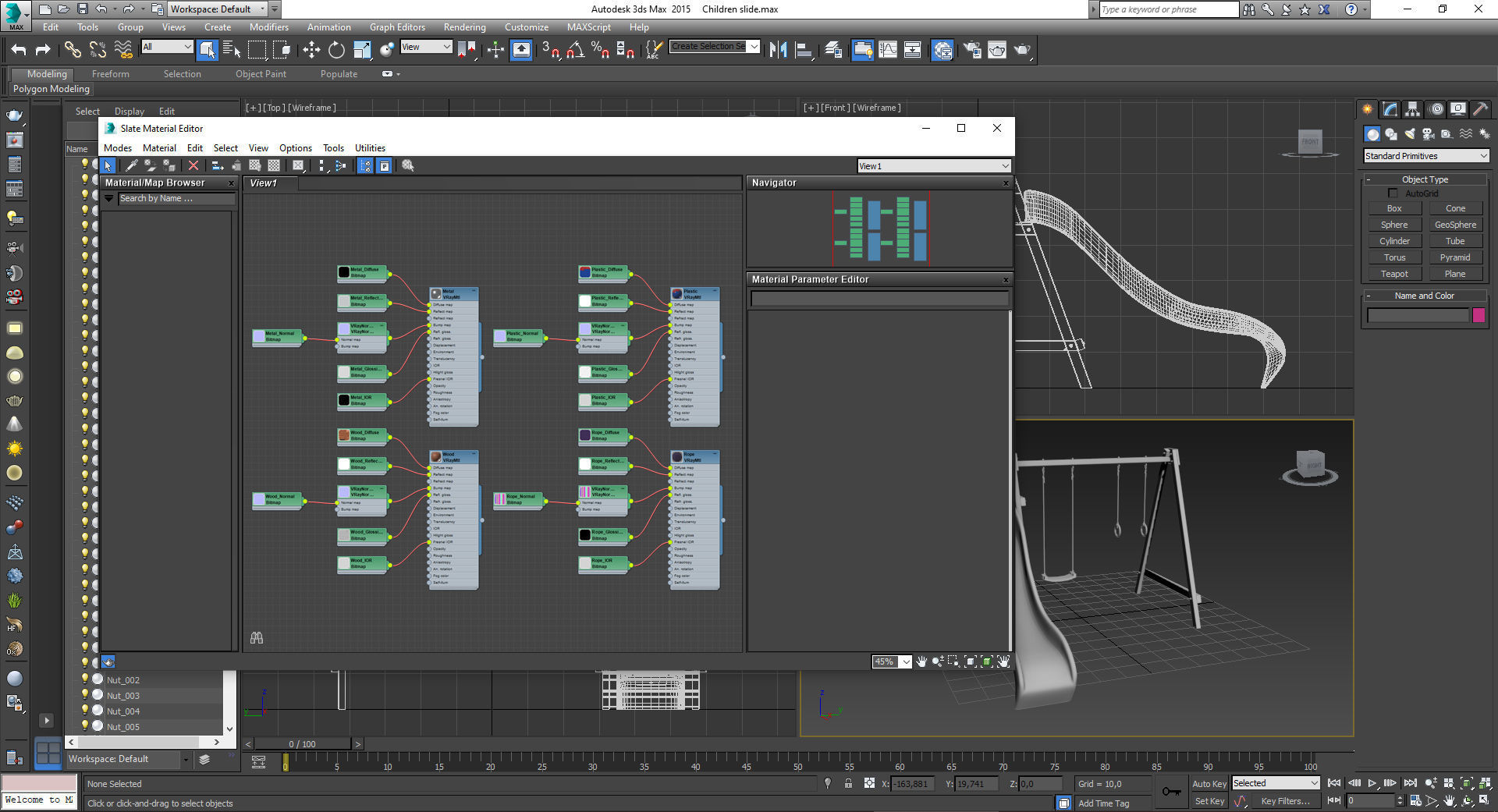 Wooden outdoor swing set with slide 3D model_14