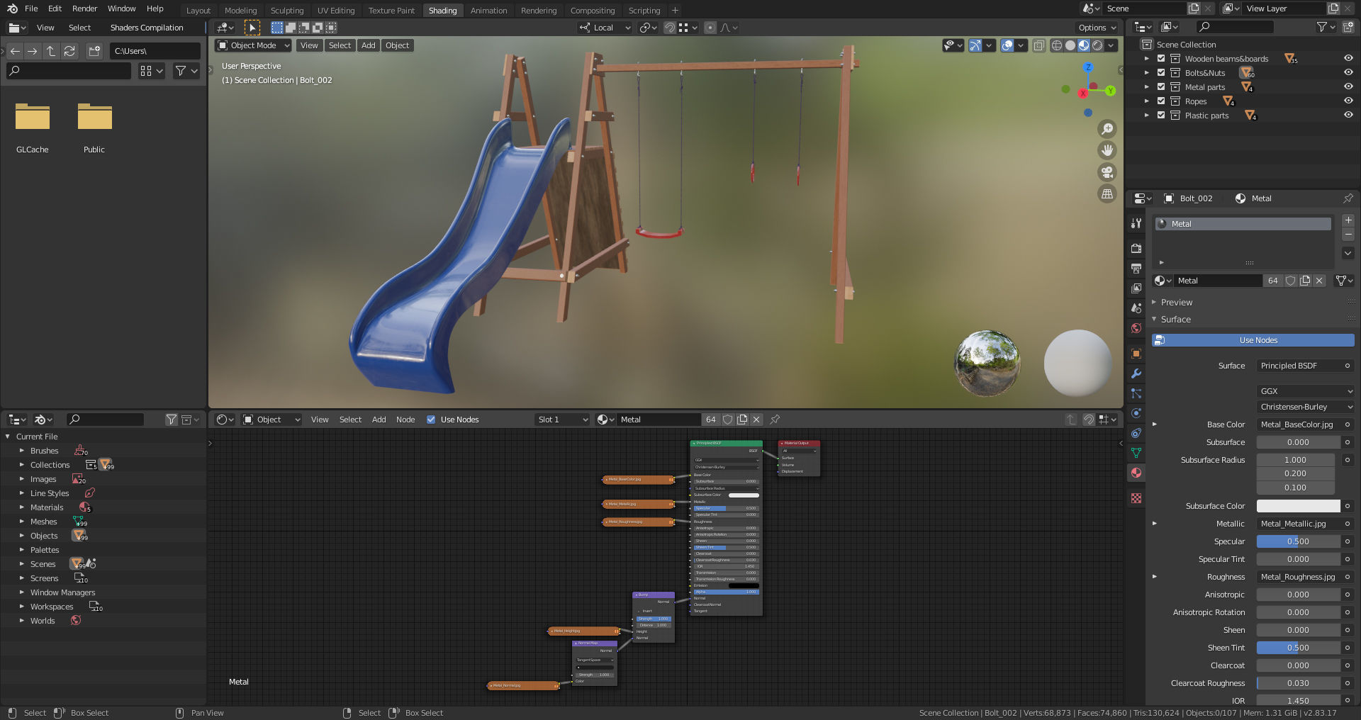 Wooden outdoor swing set with slide 3D model_13