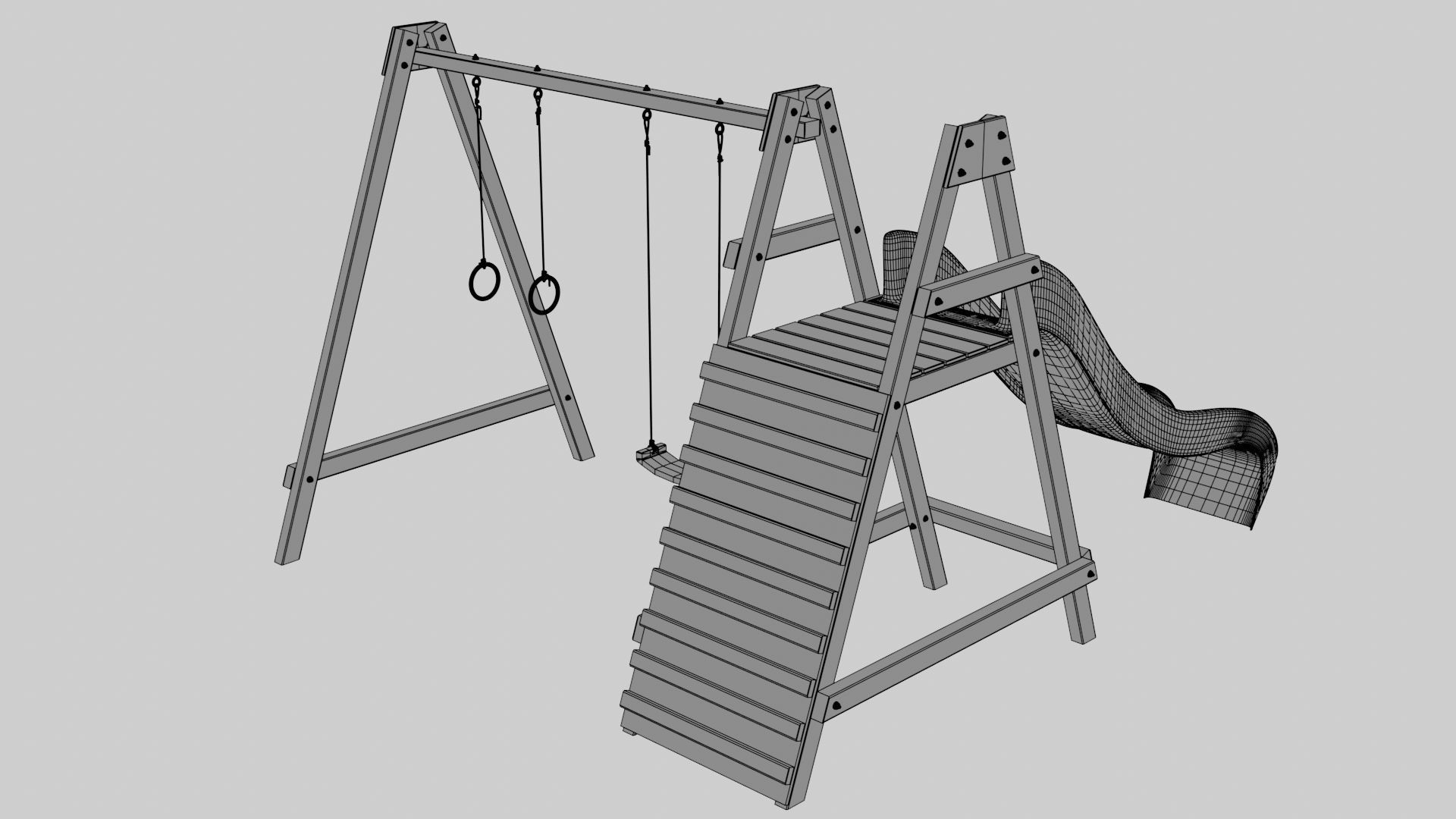 Wooden outdoor swing set with slide 3D model_17