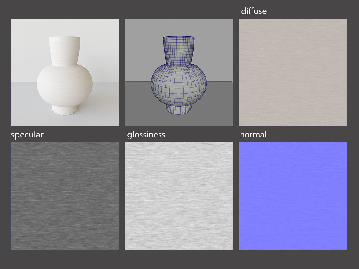 brushed ceramic vase with a branch 3D model_4