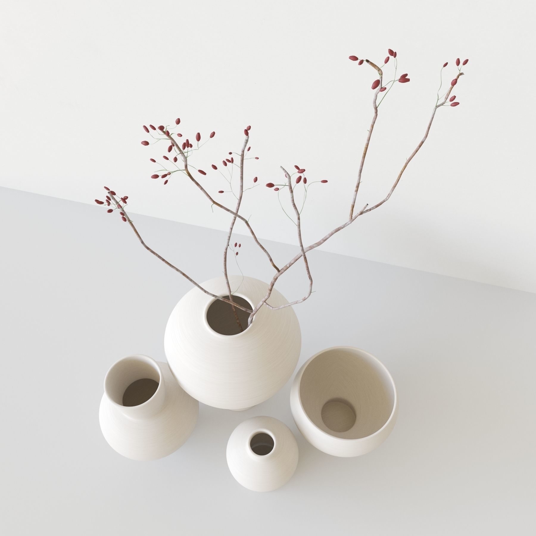 brushed ceramic vase with a branch 3D model_2
