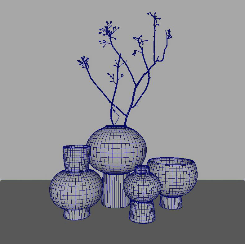 brushed ceramic vase with a branch 3D model_1