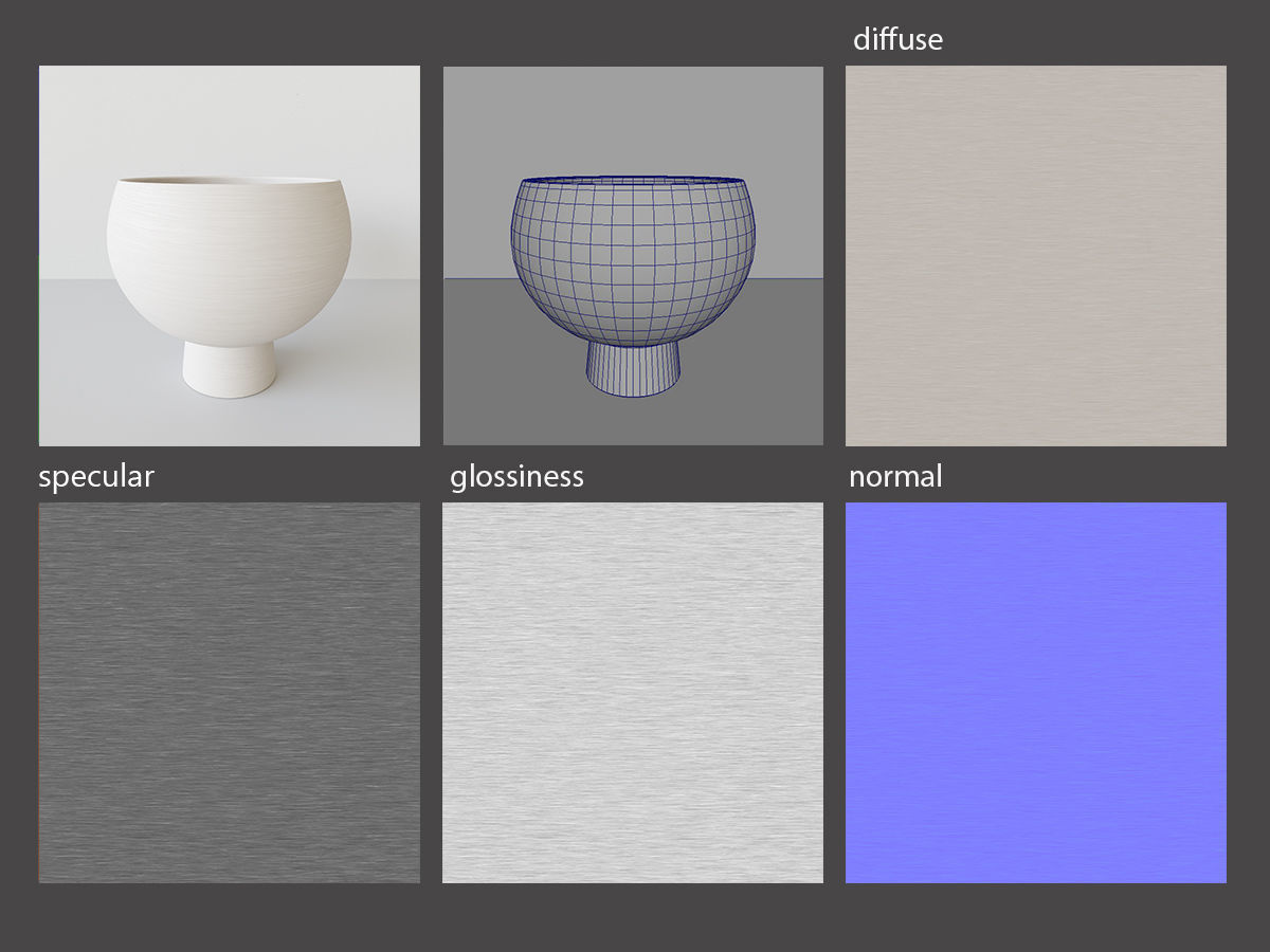 brushed ceramic vase with a branch 3D model_6