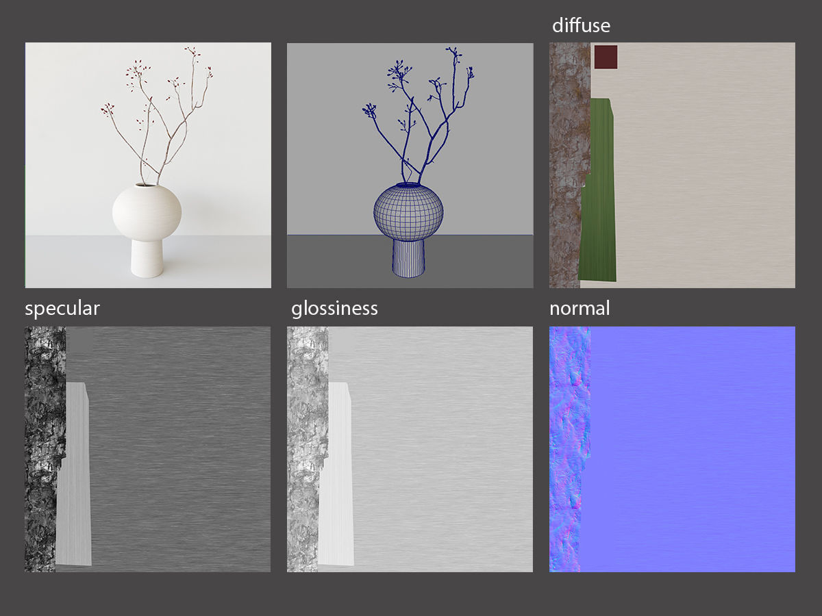 brushed ceramic vase with a branch 3D model_3
