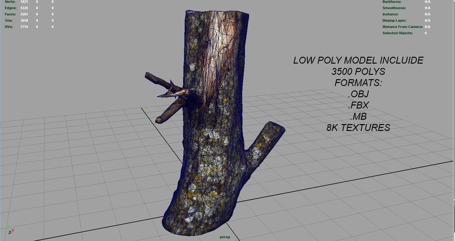 Wood Log 3 Low-poly 3D model_12