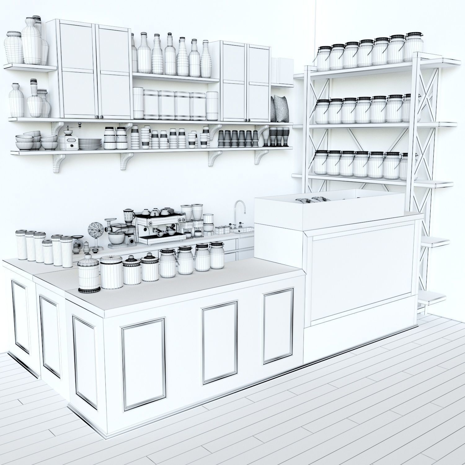 CafeBlack coffee shop counter with shelves 3D model_3