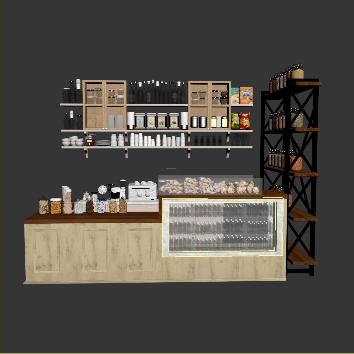 CafeBlack coffee shop counter with shelves 3D model_2