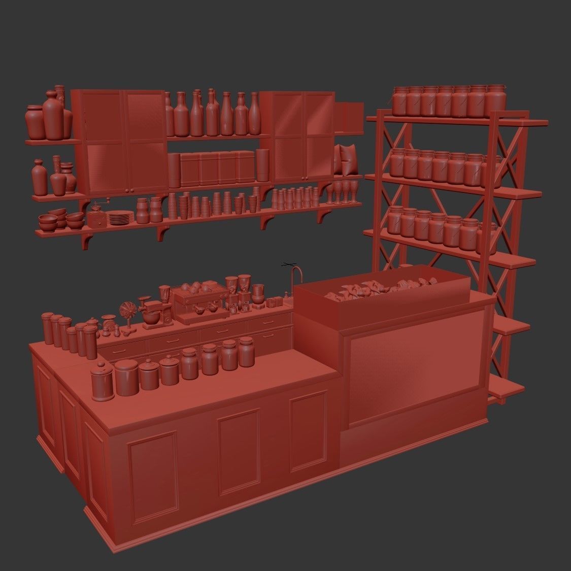 CafeBlack coffee shop counter with shelves 3D model_4