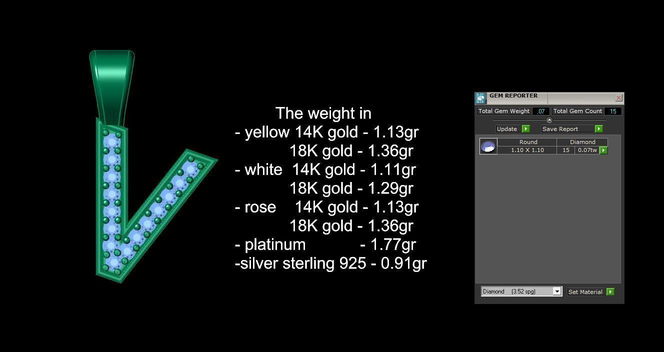 Pendant V letter 3D print model_12