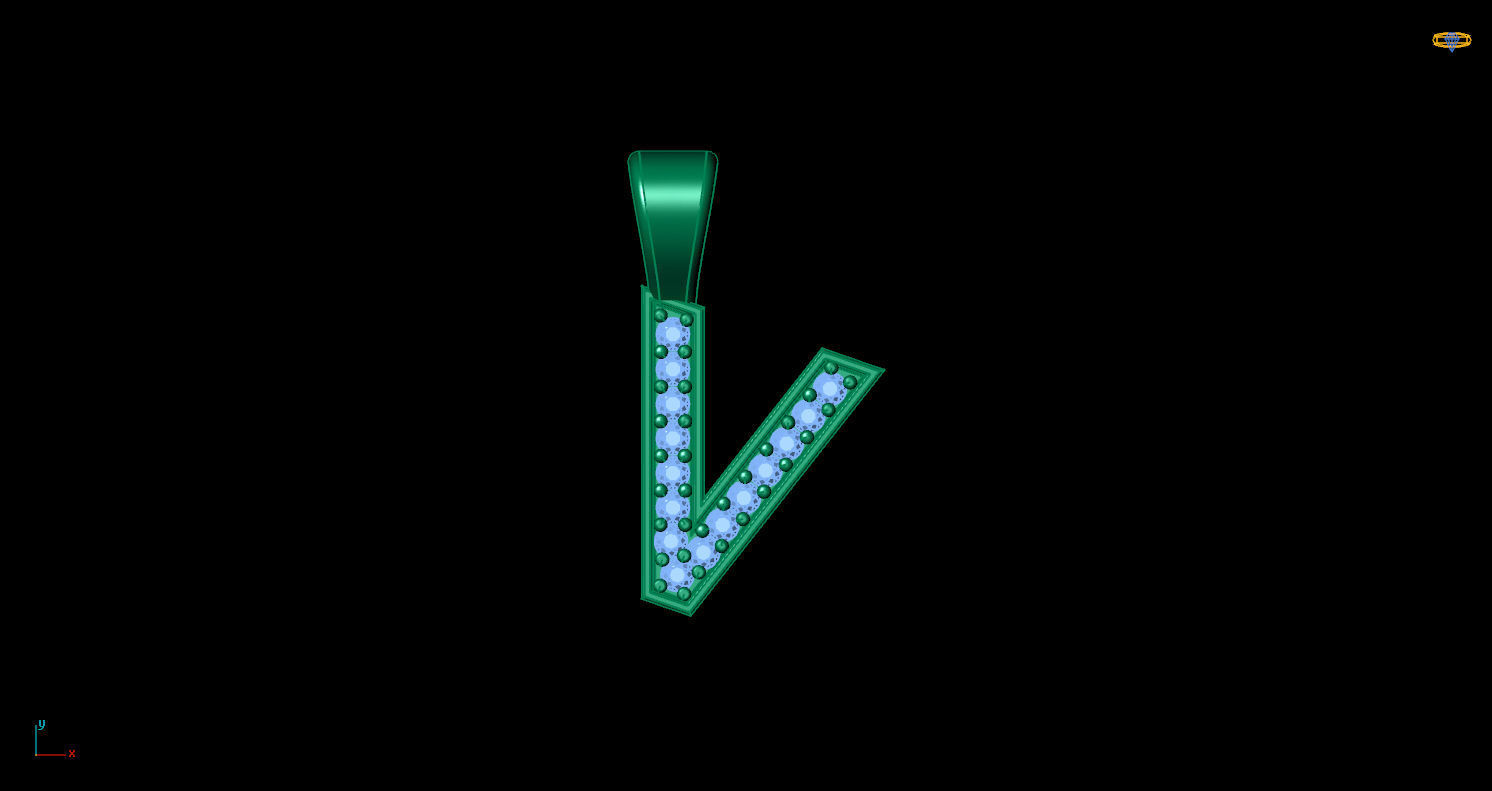 Pendant V letter 3D print model_4