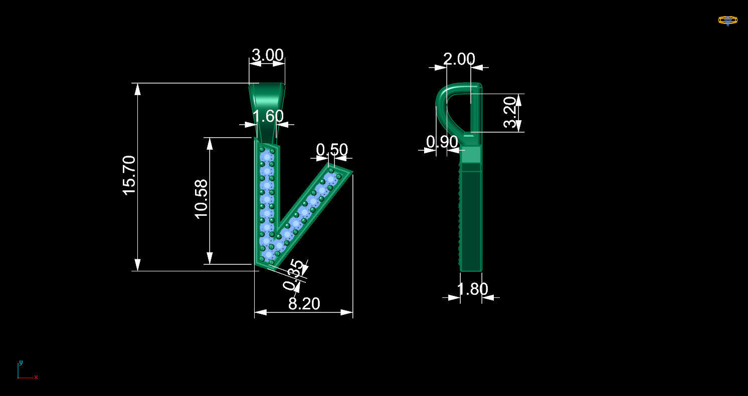 Pendant V letter 3D print model_11