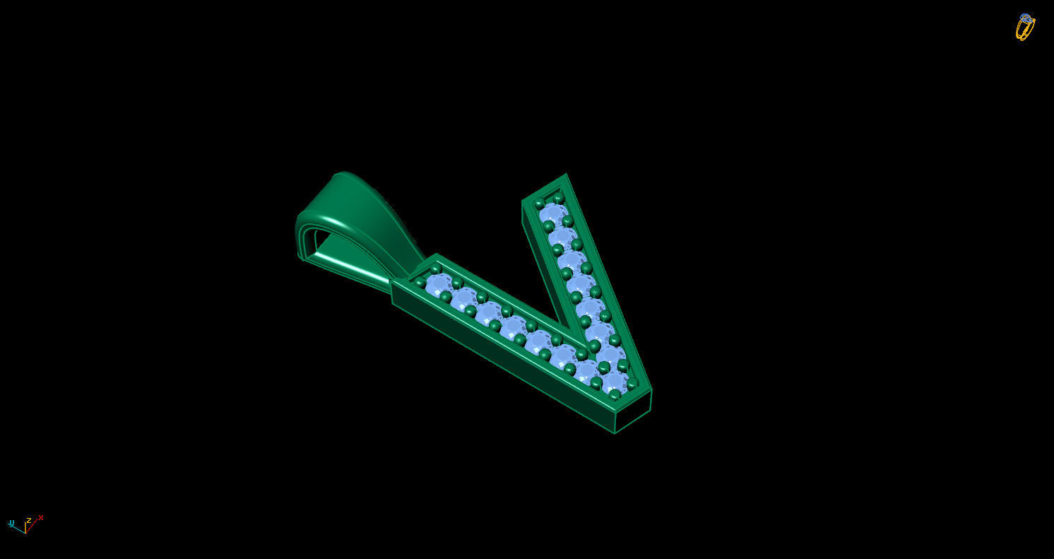 Pendant V letter 3D print model_6