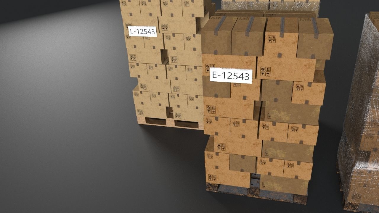 EUR Wood Pallet with box in strach set Low-poly 3D model_17