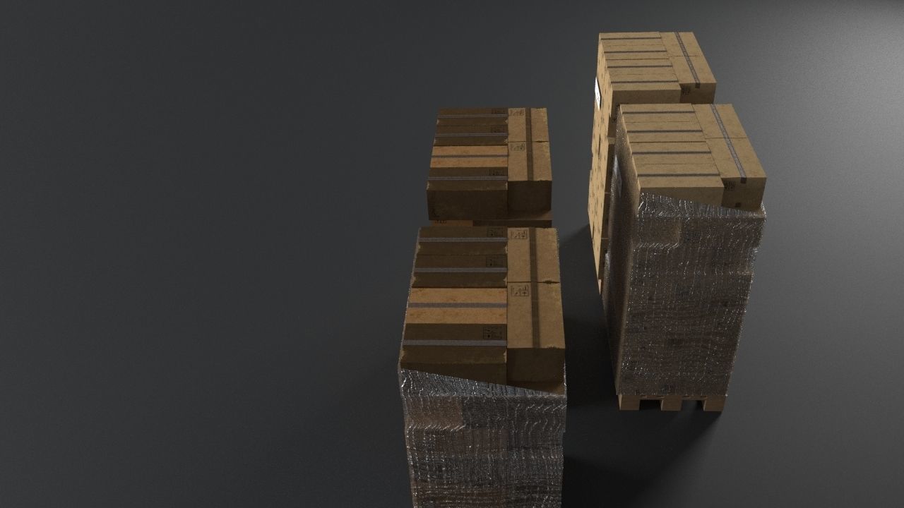 EUR Wood Pallet with box in strach set Low-poly 3D model_5