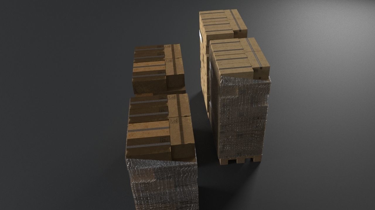 EUR Wood Pallet with box in strach set Low-poly 3D model_18