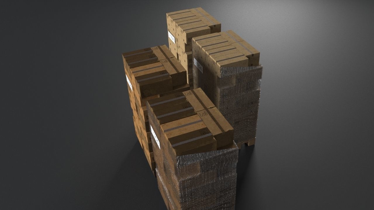 EUR Wood Pallet with box in strach set Low-poly 3D model_32