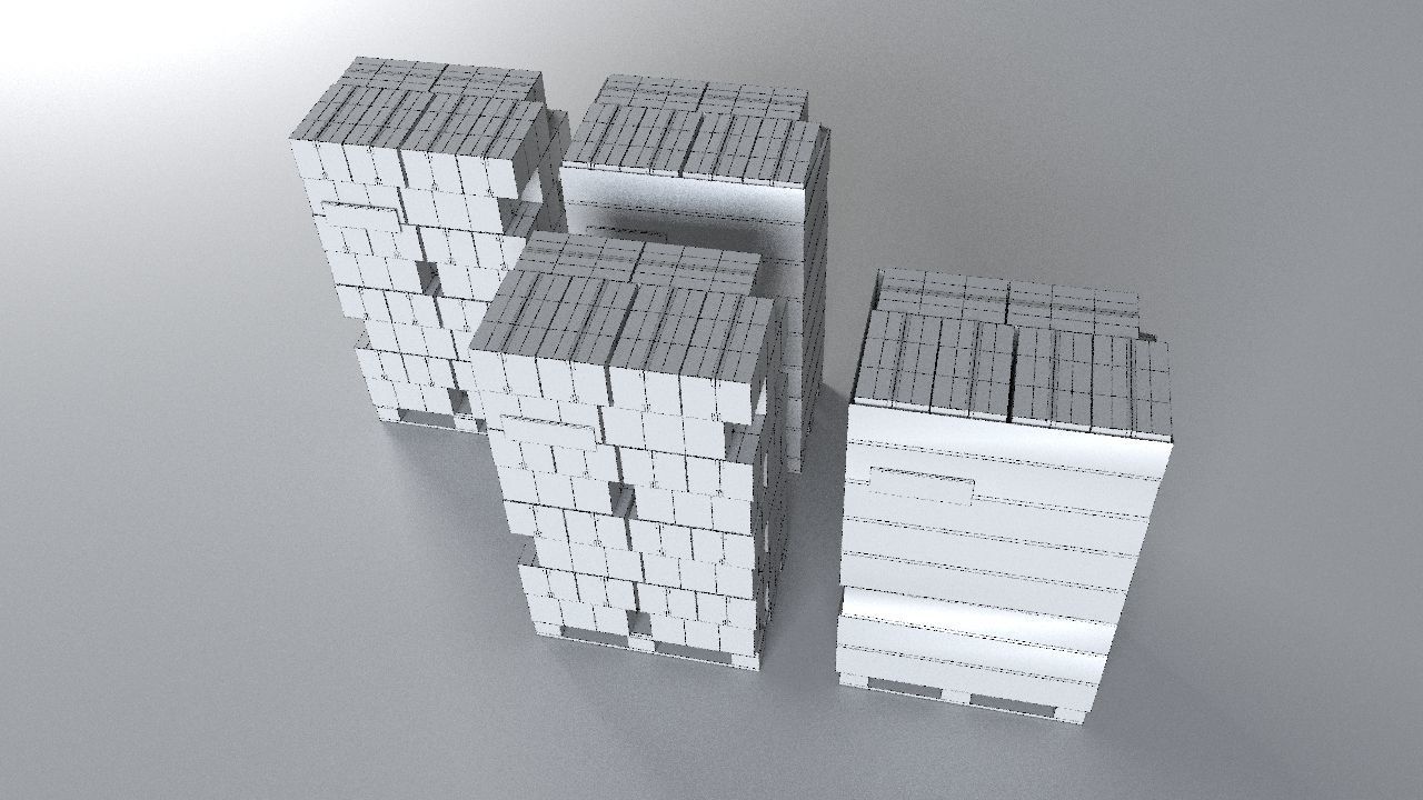 EUR Wood Pallet with box in strach set Low-poly 3D model_9