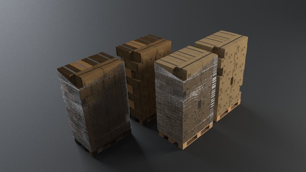 EUR Wood Pallet with box in strach set Low-poly 3D model_2