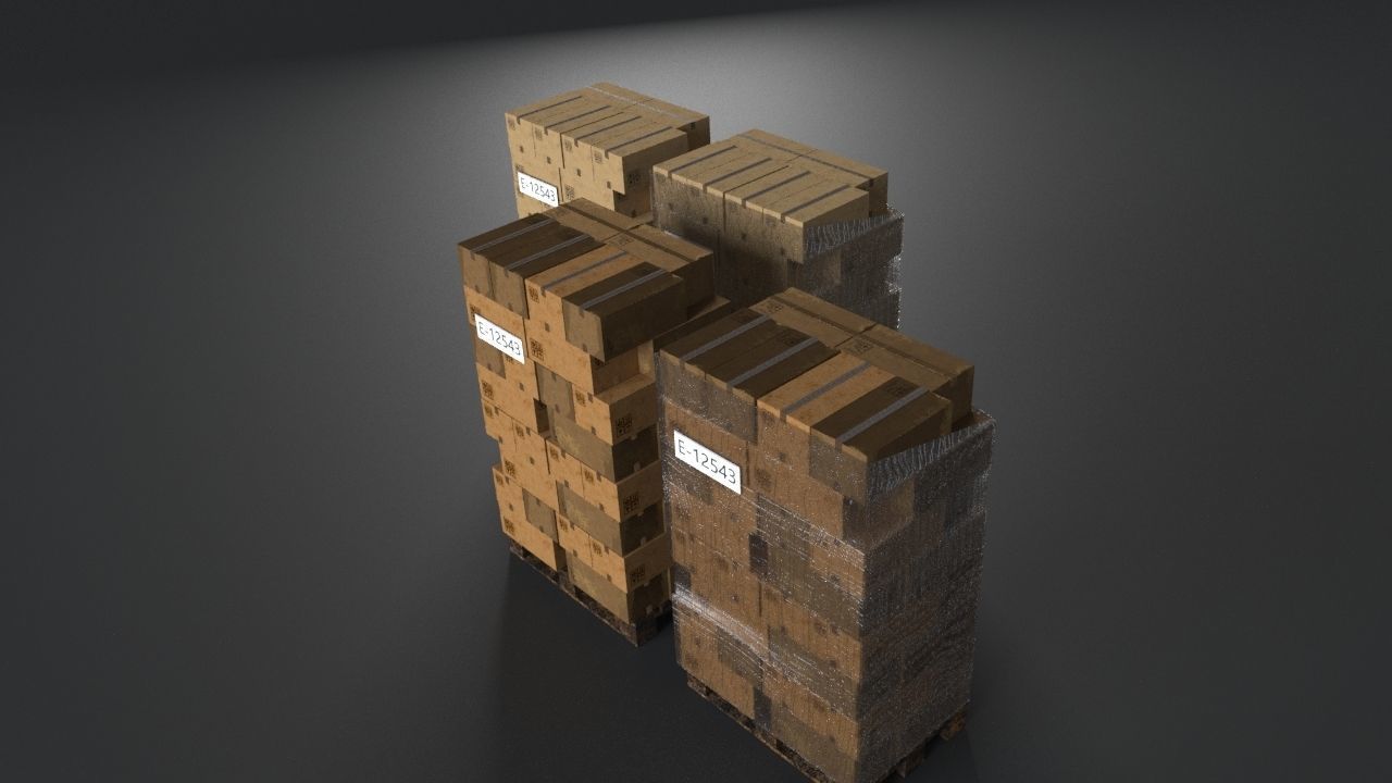 EUR Wood Pallet with box in strach set Low-poly 3D model_29