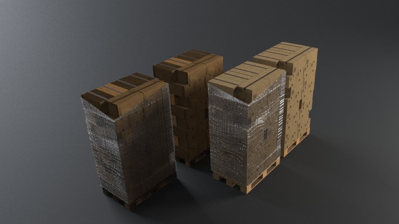 EUR Wood Pallet with box in strach set Low-poly 3D model_16