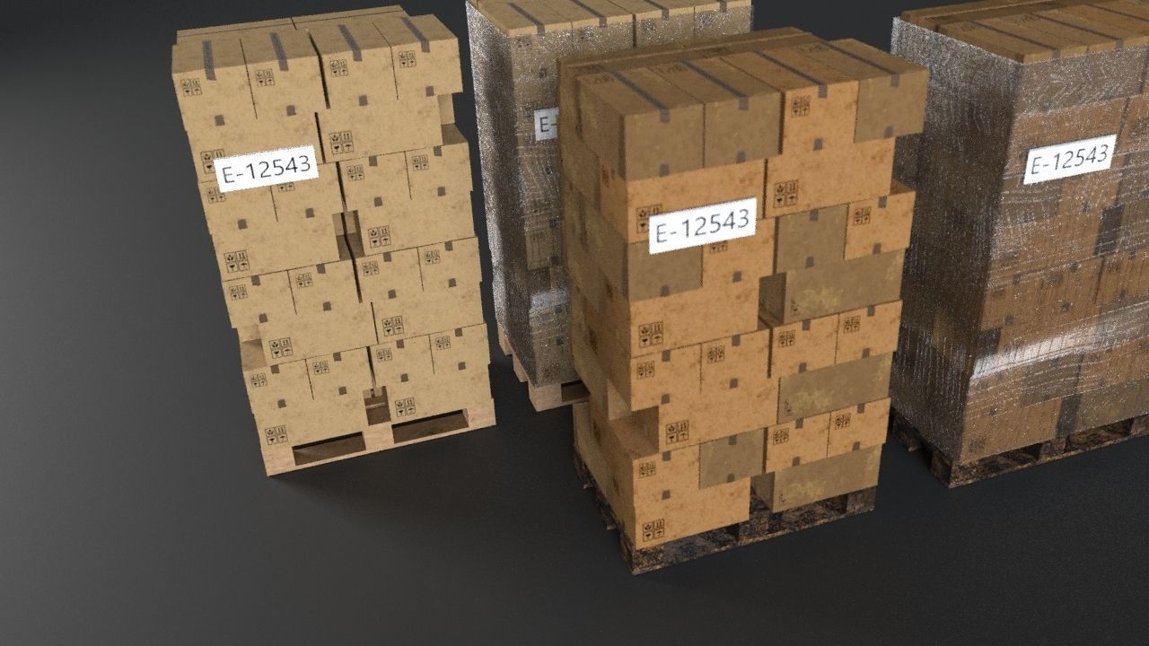 EUR Wood Pallet with box in strach set Low-poly 3D model_3