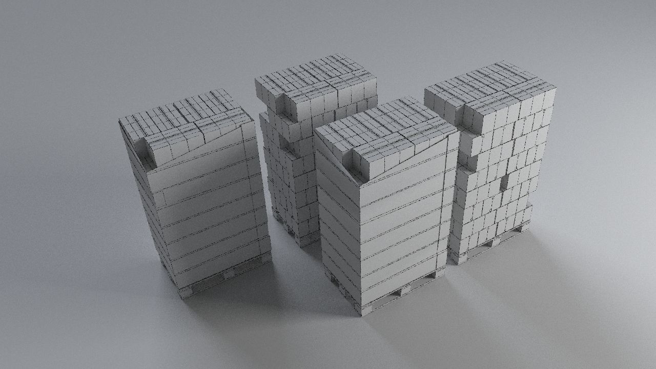 EUR Wood Pallet with box in strach set Low-poly 3D model_27