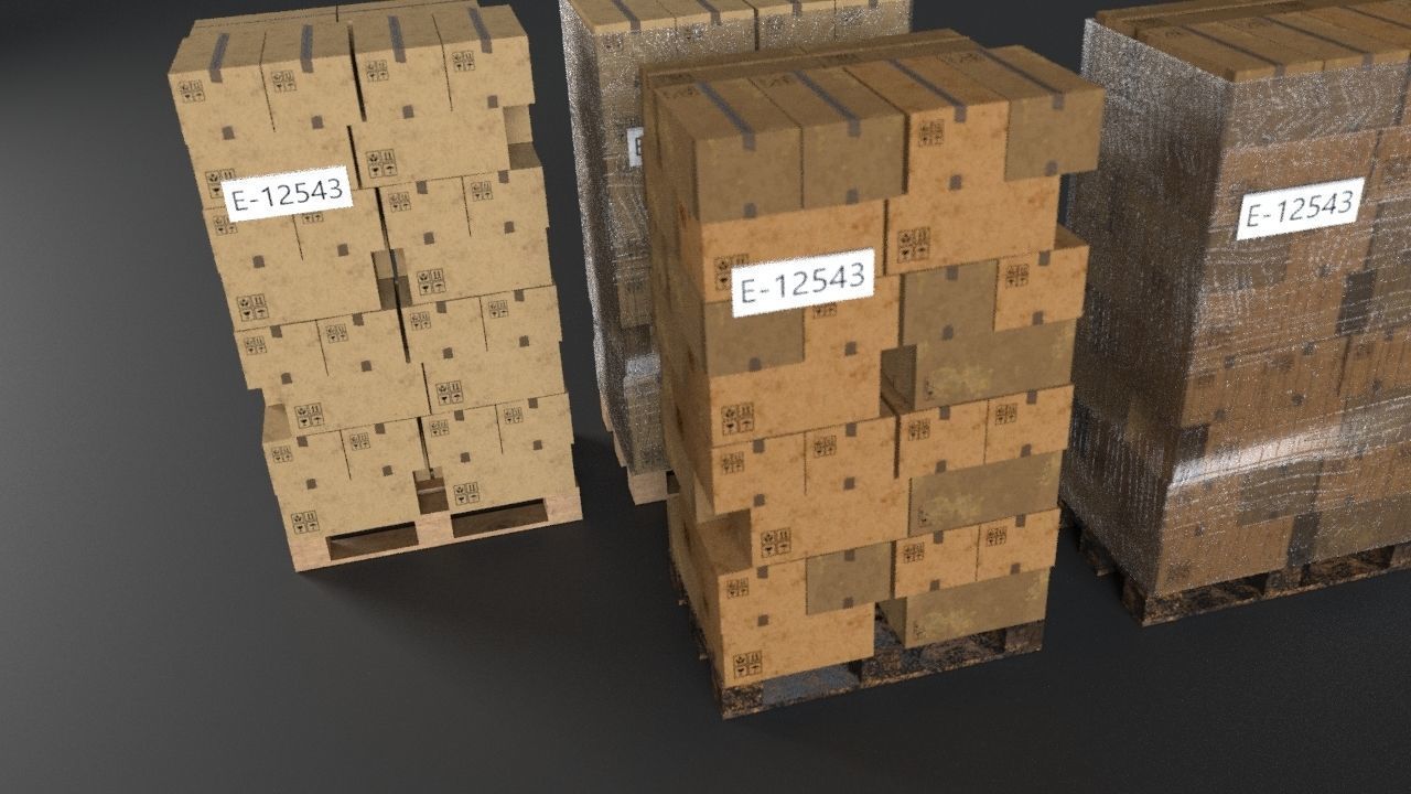 EUR Wood Pallet with box in strach set Low-poly 3D model_1