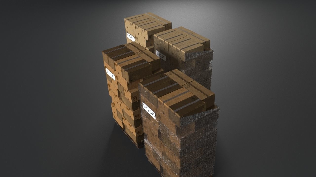 EUR Wood Pallet with box in strach set Low-poly 3D model_33