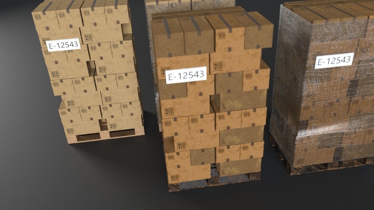 EUR Wood Pallet with box in strach set Low-poly 3D model_34