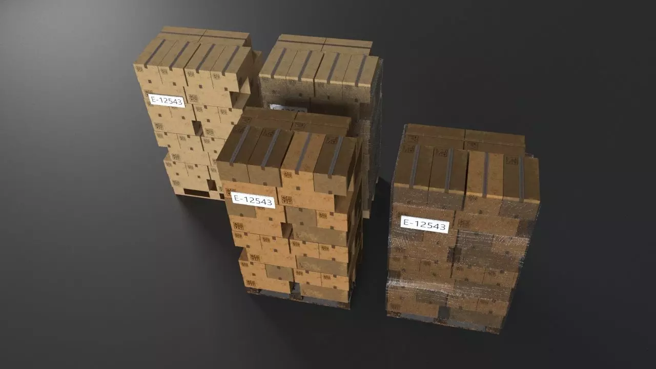 EUR Wood Pallet with box in strach set Low-poly 3D model_0