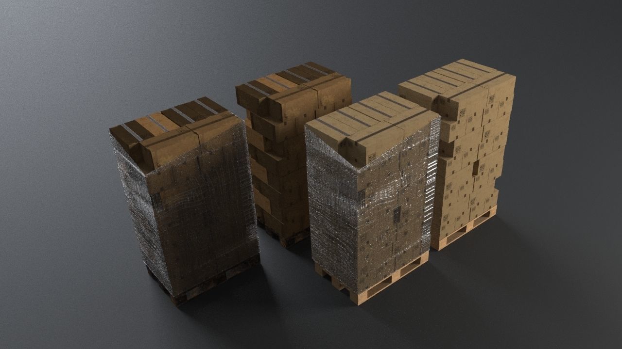 EUR Wood Pallet with box in strach set Low-poly 3D model_8