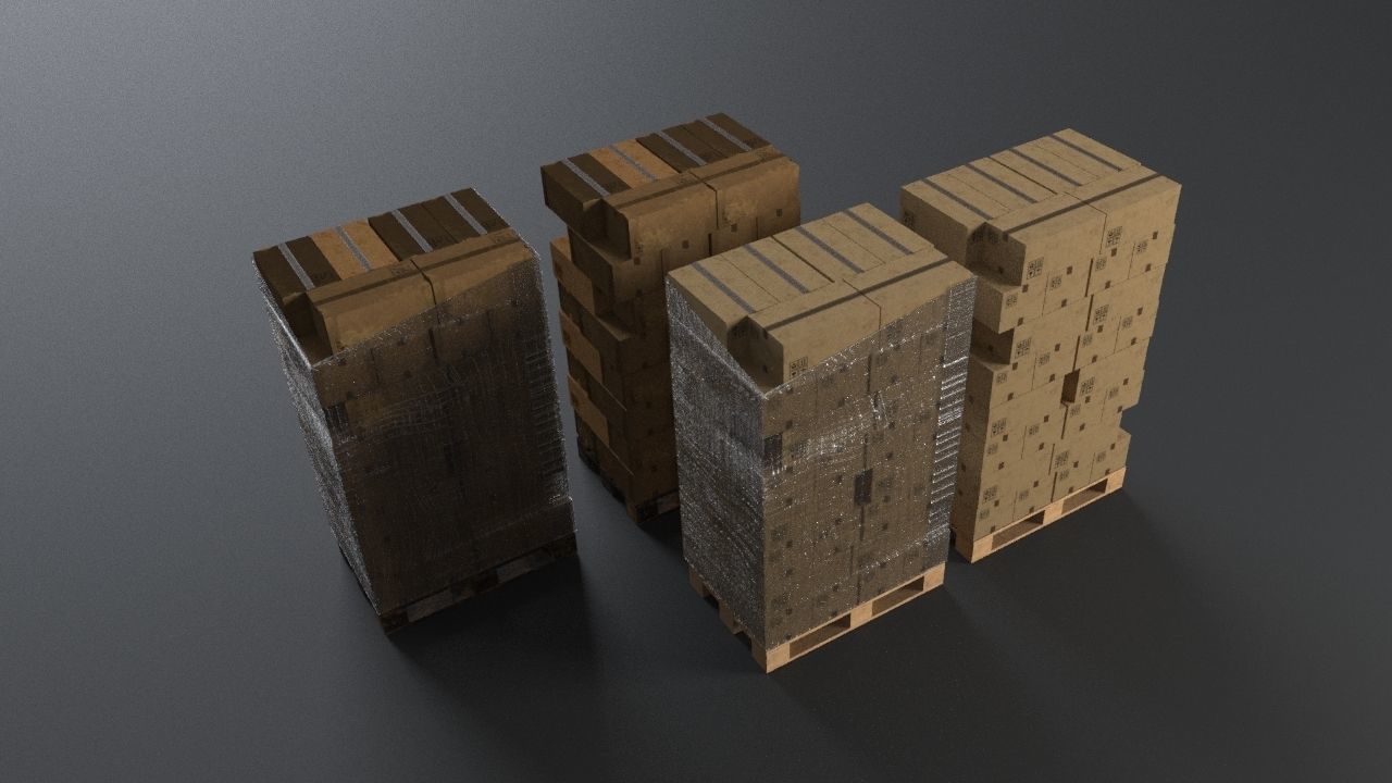 EUR Wood Pallet with box in strach set Low-poly 3D model_7