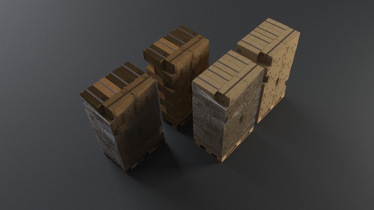 EUR Wood Pallet with box in strach set Low-poly 3D model_6