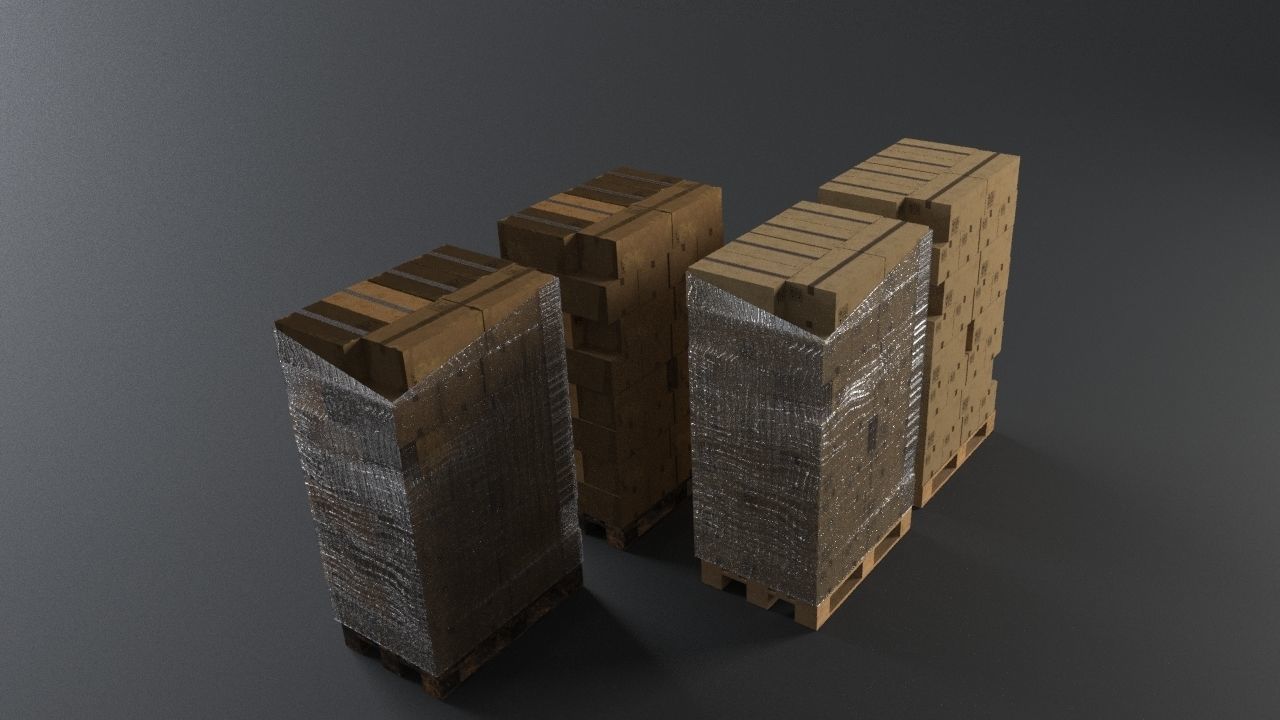 EUR Wood Pallet with box in strach set Low-poly 3D model_15