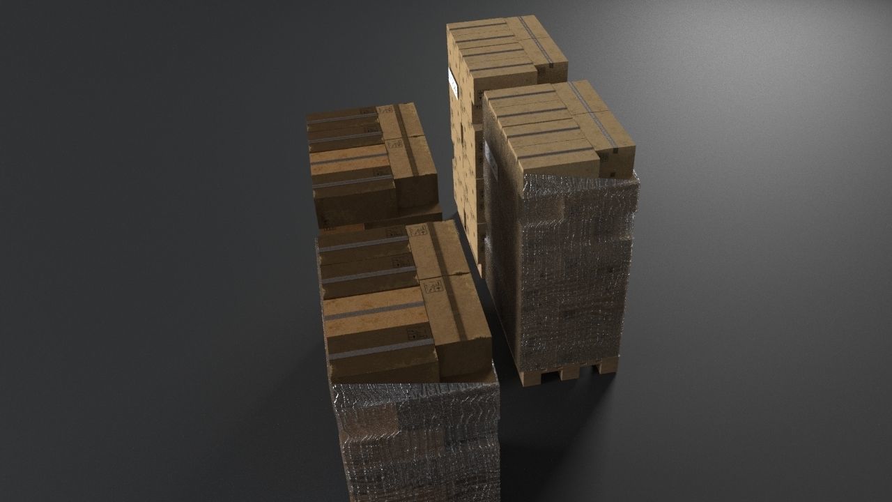 EUR Wood Pallet with box in strach set Low-poly 3D model_19