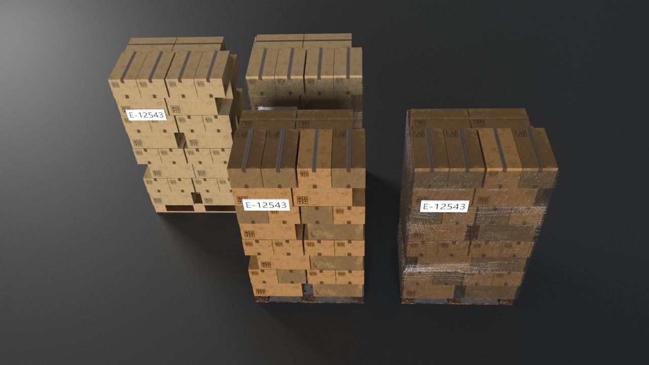 EUR Wood Pallet with box in strach set Low-poly 3D model_28