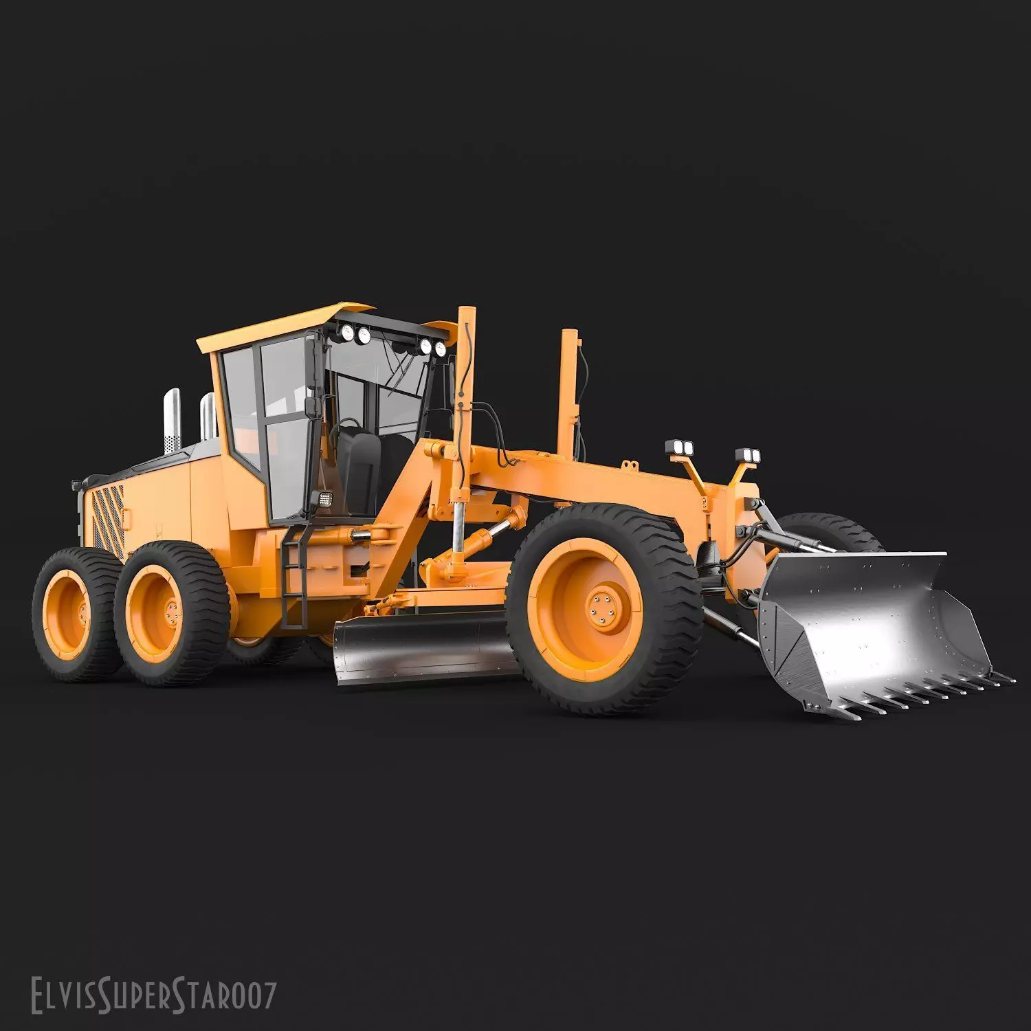Grader orange bulldozer Low-poly 3D model_0
